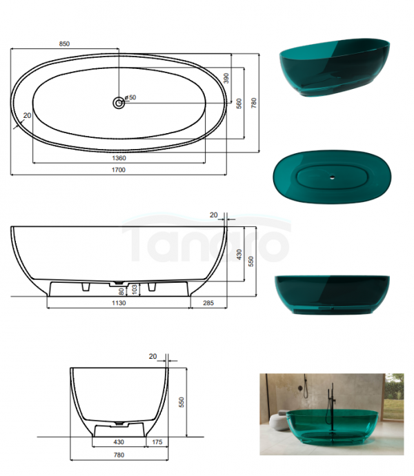 BESCO Wanna wolnostojąca 170x78 Mexa Blue Wave maskownica biała #WAM-170-BWW