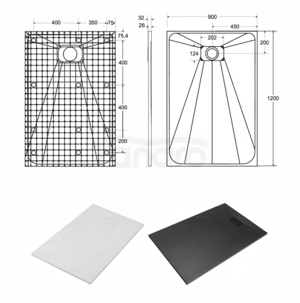 BESCO Brodzik prostokątny 120x90x3,2 Vexo Black 120 BVB-120-90-P