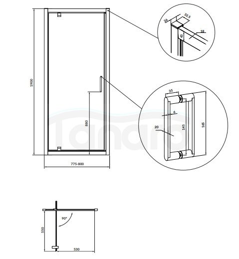 CERSANIT - Drzwi PIVOT kabiny prysznicowej ARTECO 80x190 czarne  S913-011