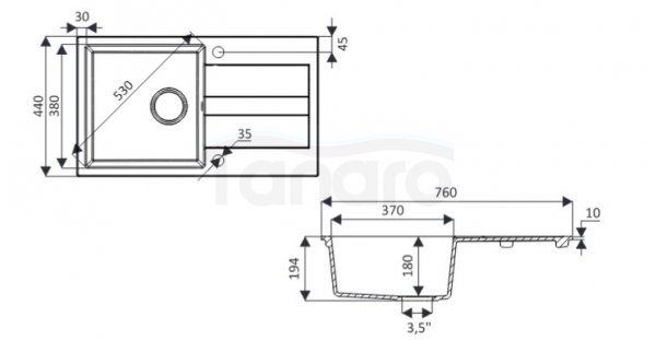 AQUAFORM - zlewozmywak granitowy MARANELLO 440 X 760 X 194 - 1 komora z ociekaczem, CZARNY MONO + syfon oszczędzający miejsce z korkiem automatycznym + bateria stojąca z wylewką U  AQ.901-1019501
