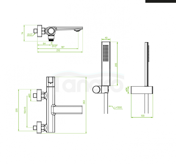LAVEO Bateria wannowa ścienna z zestawem natryskowym TORES BVT_011D