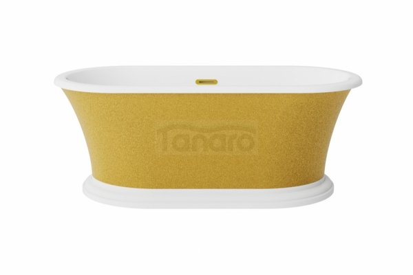 BESCO Wanna wolnostojąca Ziva Glam Złota 160x75 + klik-klak z przelewem szczelinowym chrom, postument biały #WWA-160ZZSC