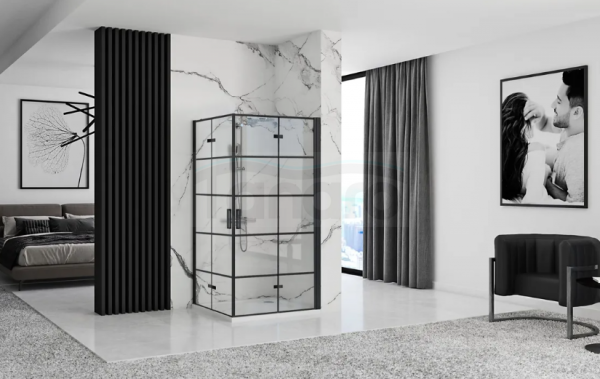 REA - Kabina prysznicowa MOLIER Black Double podwójne drzwi 90x90