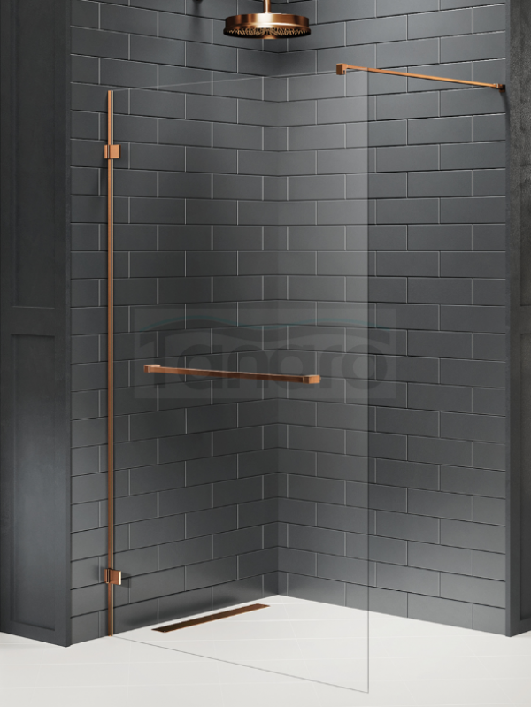 NEW TRENDY  Kabina prysznicowa AVEXA COPPER BRUSHED walk-in U 120x200 szkło czyste 8mm Active Shield 2.0  EXK-7171