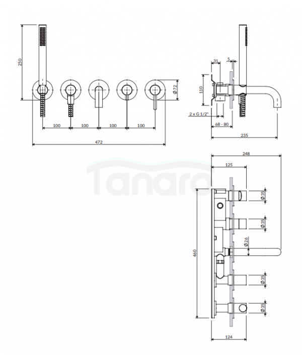 OMNIRES bateria wannowa 5-otworowa podtynkowa biały mat Y1237/1SWM