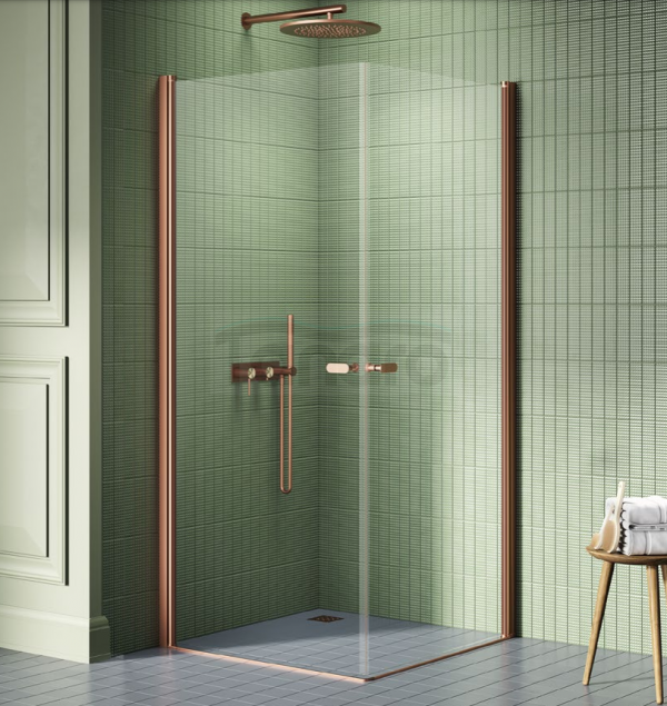 NEW TRENDY Kabina prysznicowa NEW SOLEO COPPER BRUSHED 2D prostokątna U 90x90x195 szkło czyste 6mm Active Shield - wahadłowe K-2014
