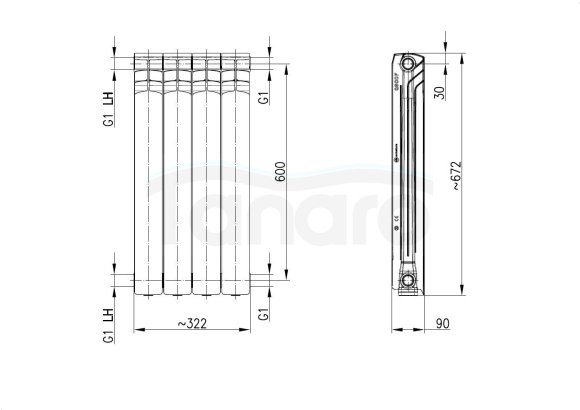 ARMATURA KRAKÓW KFA grzejnik aluminiowy G600F 4-elementowy CZARNY 772-040-81
