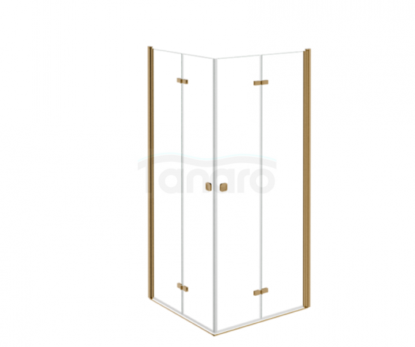 BESCO Kabina kwadratowa składana 90x90x195 Exo-H 90 Brushed Gold KEHZS-90-195