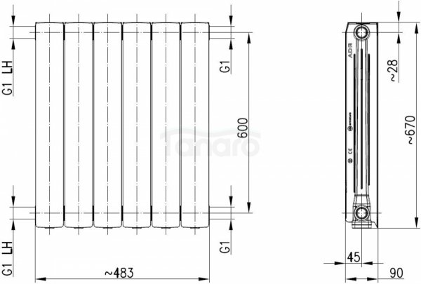 ARMATURA KRAKÓW KFA Grzejnik aluminiowy ADR 600 6-elementowy miedziany 764-060-19