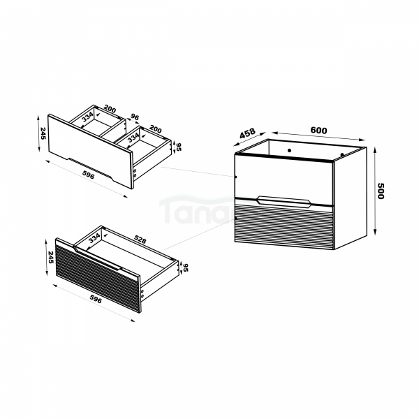 MEGSTYL  Szafka pod umywalkę z blatem 4S 120cm czarny mat orzech zestaw-6 AVELLA-0000-0050