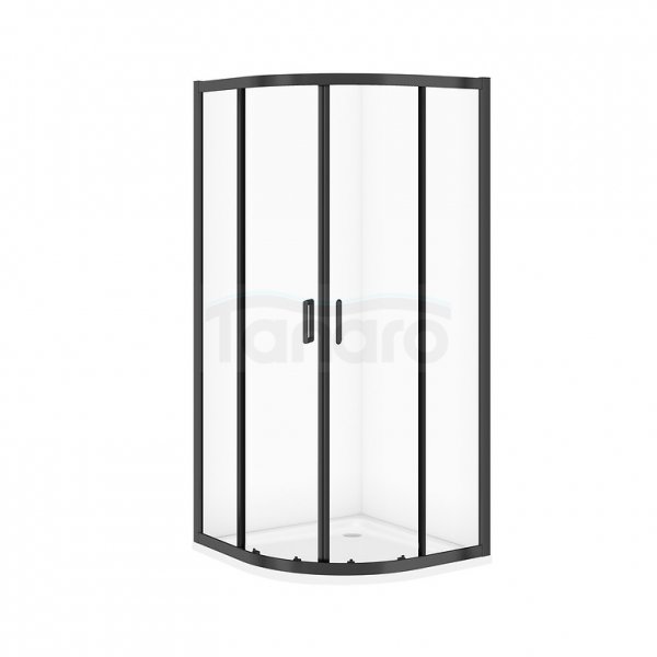 CERSANIT - SET C705: Kabina półokragła ARTECO 80x80x190 czarna szkło transparentne + brodzik tako biały 4 cm  S913-024