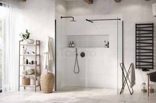 EXCELLENT Vidoq walk-in ścianka prysznicowa prosta 100x200 cm, powłoka Clean Control, czarny mat KAEX.1506.1000.LP.BL