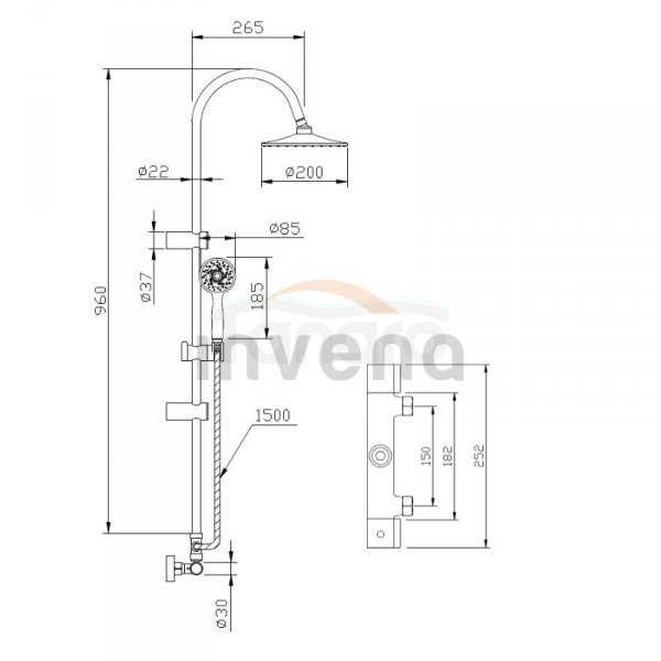 INVENA - Deszczownia z baterią termostatyczną slim GRACJA  AU-15-D01-C