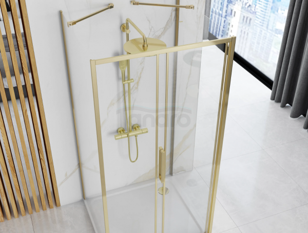 REA - Kabina Prysznicowa Przyścienna RAPID SLIDE BRUSH GOLD/ZŁOTA SZCZOTKOWANA drzwi 110 + ścianka 80 x2 + ramię x2