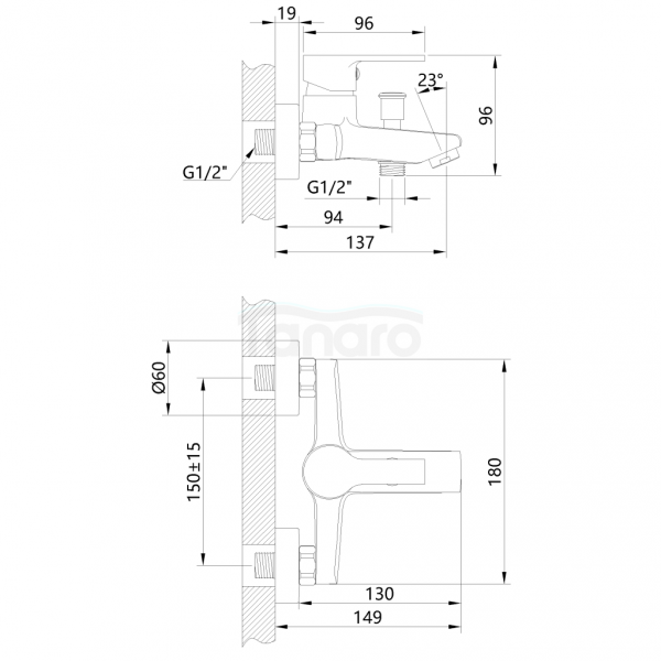 INVENA - Bateria wannow BRALOS czarna BW-07-004-A