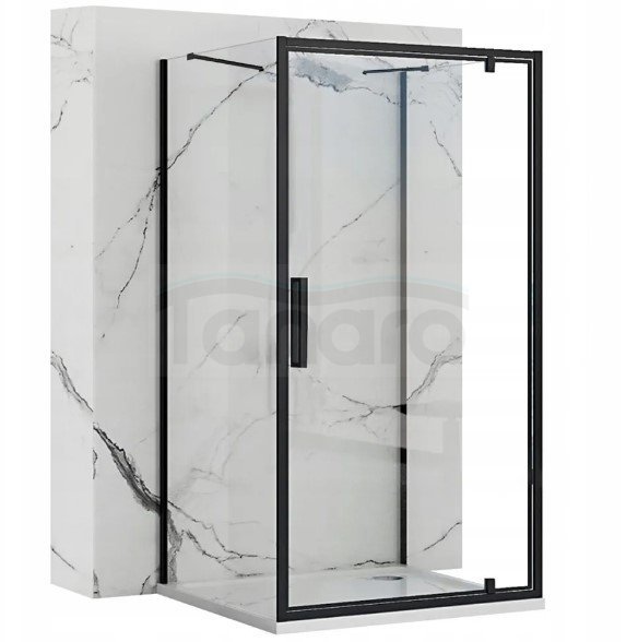 REA - Kabina Prysznicowa Przyścienna RAPID SWING Black-Czarna  /drzwi 80 + ścianka 100 x2 + ramię x2/