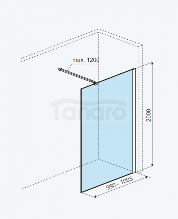 EXCELLENT Vidoq walk-in ścianka prysznicowa prosta 100x200 cm, powłoka Clean Control, chrom KAEX.1506.1000.LP.CR