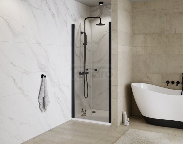 BESCO Drzwi wahadłowe prysznicowe Sinco Due Black 90x195 DSD-90-B