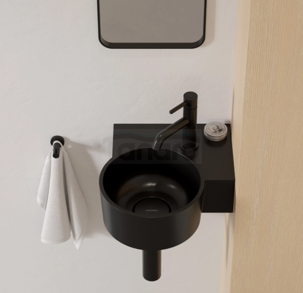 OMNIRES umywalka nablatowa/wisząca - prawa, 33 x 34 cm OVO M+ black lava mat OVO335UWPBLV