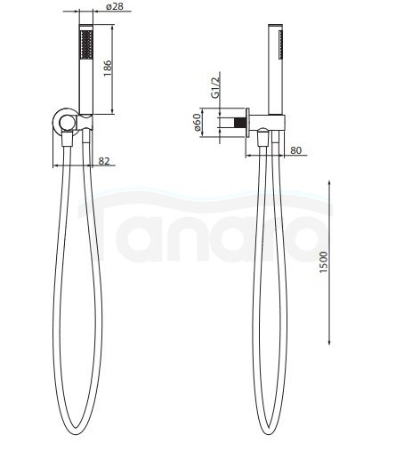 CERSANIT - Zestaw natryskowy z przyłączem kątowym ZEN by Cersanit czarny gun metal  S951-781