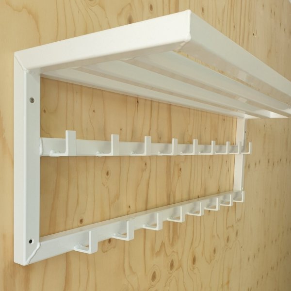Wieszak w stylu loft na przedpokój z półką i wieszakami na ubrania  MetalFab
