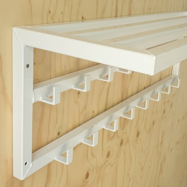 Wieszak w stylu loft na przedpokój z półką i wieszakami na ubrania  MetalFab