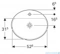 Geberit VariForm Umywalka owalna z półką z otworem na baterię, bez przelewu 55x45cm szkliwiony spód KeraTect 500.723.00.2