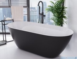 Besco Moya 160x68cm wanna wolnostojąca biało-czarna połysk konglomeratowa + syfon klik-klak chrom czyszczony od góry #WMD-160-MWC
