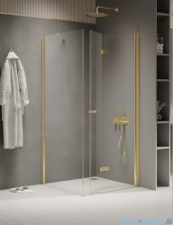 New Trendy New Soleo Light Gold 100x120x195 cm kabina prawa drzwi składane pojedyncze wspornik skośny złoty jasny połysk/szkło przejrzyste  K-1942