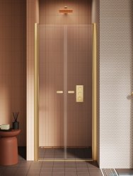 New Trendy New Soleo Gold Brushed 150x195 cm drzwi wnękowe podwójne złoto szczotkowane/szkło przejrzyste D-0877A