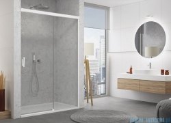 SanSwiss Cadura White Line drzwi przesuwne 180cm jednoskrzydłowe prawe z polem stałym profile biały mat CAS2D1800907