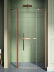 New Trendy New Soleo Copper Brushed 110x195 cm drzwi wnękowe wsporniki skośne miedź szczotkowana/szkło przejrzyste D-0967A