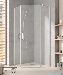Kermi Pega kabina pięciokątna wejście narożne z polem stałym, prawa 90x90 cm szkło przezroczyste PE43R09020VPK
