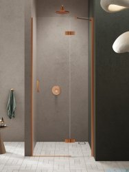 New Trendy Nesta Copper Brushed 80x200 cm drzwi wnękowe prawe wspornik skośny miedź szczotkowana/szkło przejrzyste D-0918A