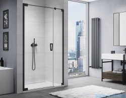 SanSwiss Cadura Black Line drzwi wahadłowe 100cm jednoczęściowe lewe z polem stałym czarny mat CA31CG1000607