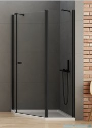 New Trendy New Soleo Black 100x80x195 cm kabina pięciokątna asymetryczna uniwersalna drzwi pojedyncze lewe czarna szkło przejrzyste K-0614