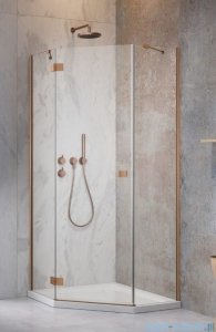 Radaway Essenza Ptj Brushed Copper kabina pięciokątna 100x100cm lewa szczotkowana miedź 1385010-93-01L/1385051-01-01