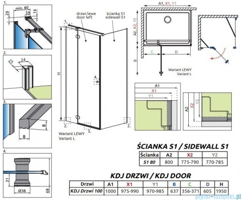 Radaway Torrenta KDJ kabina prysznicowa 100x80 lewa przejrzyste wspornik krzyżowy 133210-01-01L/1330080-01-01 