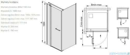 Sanplast Prestige III KNDJ2/PRIII kabina prostokątna 80x110x198 cm czarny matowy 600-073-0270-59-401