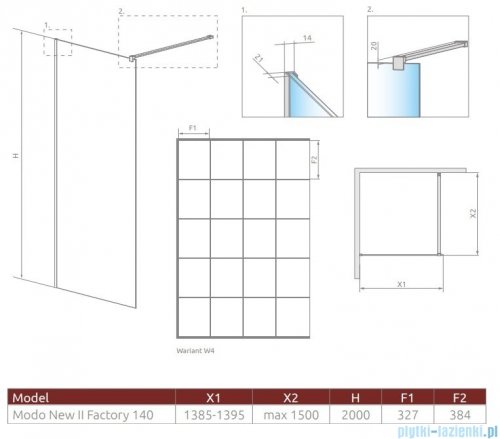 Radaway Modo New Black II 140x200 Factory kabina Walk-in czarny mat/szkło przejrzyste 389144-54-55