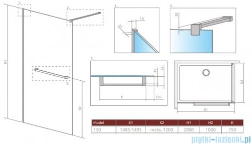 Radaway Modo New II z wieszakiem kabina Walk-in 150x200 szkło przejrzyste 389154-01-01W