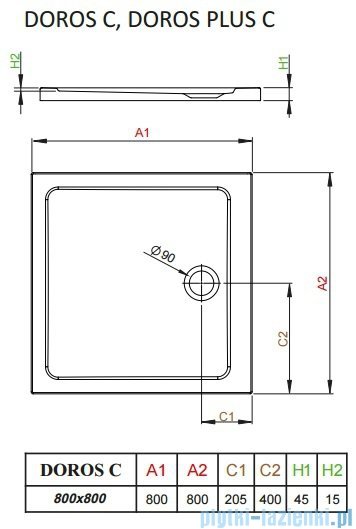 Radaway Arta Kdj II kabina 80x80cm prawa szkło przejrzyste + brodzik Doros C + syfon