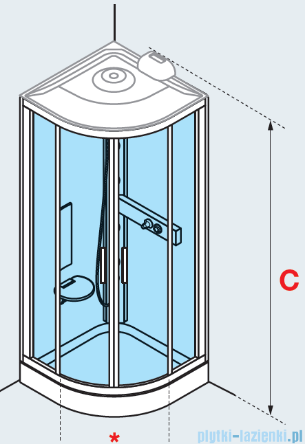 Novellini Glax 3 R90 kabina z hydromasażem półokrągła 90x90 srebrny GL3R99M1F-1B