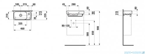 Laufen Meda umywalka ścienna prawa 46x23cm biały mat H8151137571141