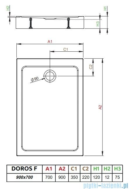 Radaway Doros F Compact Stone brodzik 90x70 biały SDRFP9070-05-04S