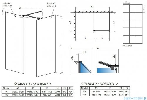 Radaway Modo New Black III kabina Walk-in 120x100x200 Frame 