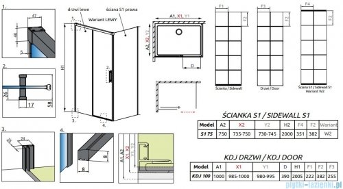 Radaway Idea Black Kdj Factory kabina prysznicowa 100x75 lewa czarny mat/szkło przejrzyste 387040-54-55L/387049-54-55R