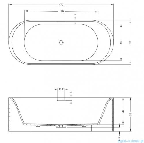 Riho LIMITED Valor owalna wanna wolnostojąca BIAŁY MAT 170x72cm B130001105