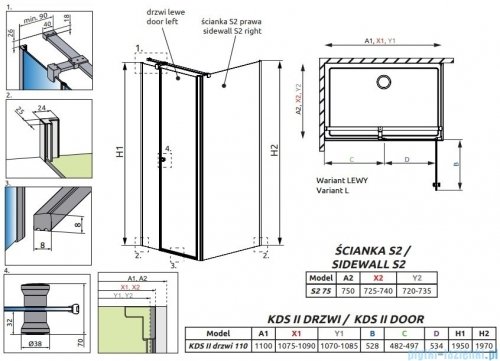 Radaway Eos KDS II kabina prysznicowa 110x75 lewa przejrzyste 13799483-01L/13799429-01