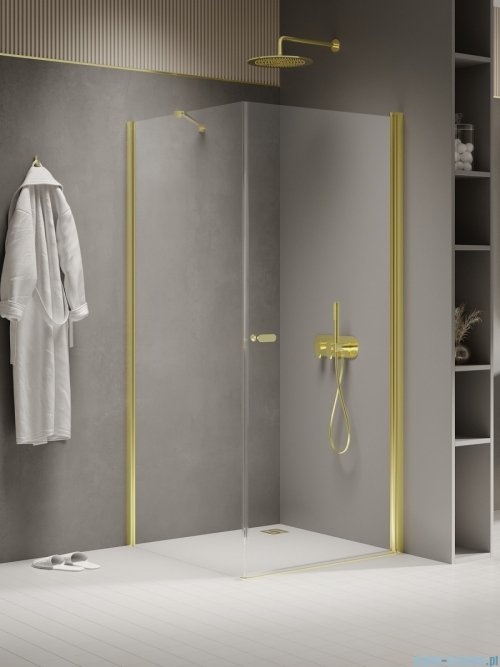 New Trendy New Soleo Light Gold 100x80x195 cm kabina wspornik skośny złoty połysk/szkło przejrzyste K-1846